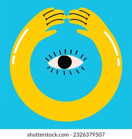 Groovy hippie love colorful hands. Hands with heart, together hands and etc. Hand drawn vector illustration. Retro happy Valentines day in cartoon style.