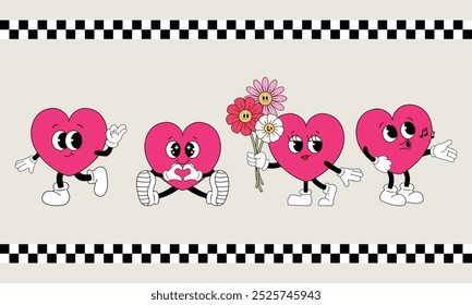 Groovy hippie love emoticon character happy valentines day
