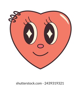 Groovy hippie love Heart sticker. Funny cartoon character shape. Happy valentine's day concept. Trendy retro 60s 70s style emoji. Y2K aesthetic. Romantic mascot with eyes.