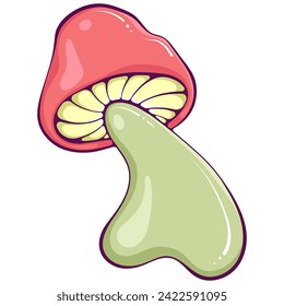 Groovy hippie mushroom. Retro 70s psychedelic funky fungus. Vintage nostalgia vector in cartoon hand drawn style. Color illustration isolated on white