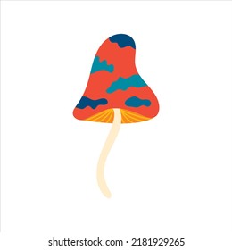 Groovy hippie mushrooms, vintage vector wildflowers. Funk and groove isolated plant elements on a white background. Plants of the 60-70s, naive children's style, doodle style