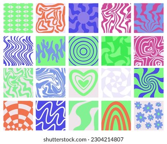 Groovy hippie posters. Set vector cards in trendy retro psychedelic cartoon style. Vector backgrounds. Good vibes.