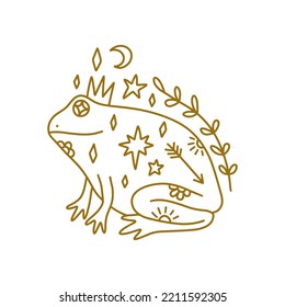 Groovy hippie princess frog or toad vector and jpg printable image, unique boho clipart illustration, goblincore, witchcore, fairycore trendy aesthetic style. Perfect for poster or postcard template