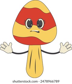Groovy Hippie Psychedelic Character. 70s Vector Cartoon Illustration.