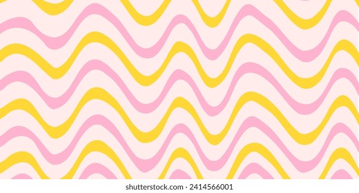 Groovy hippie retro background. Waves, swirl, twirl lines pattern. Twisted and distorted vector texture in a trendy retro psychedelic style. Y2k aesthetic print for textile, wrapping paper