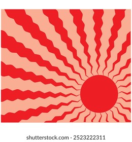 Groovy, hippie, retro sunny background. Abstract hand drawn doodle sunshine shapes in trendy childishly, naive art style. Contemporary summer poster, banner, vector template.