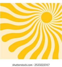 Groovy, hippie, fundo ensolarado retro. Abstrato mão desenhada rabiscar formas de sol em estilo de arte na moda infantil, ingênuo. Cartaz de verão contemporâneo, banner, modelo vetorial.