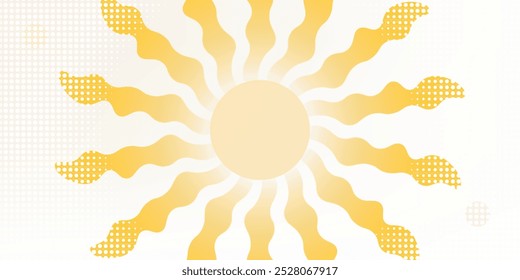 Groovy, hippie, retro sunny background. Abstract hand drawn doodle sunshine shapes in trendy childishly, naive art style. Contemporary summer poster, banner, vector template.