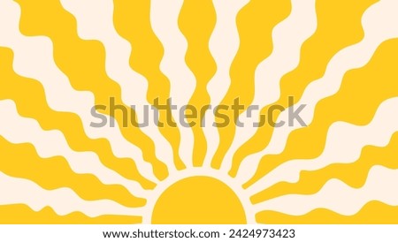 Groovy, hippie, retro sunny background. Abstract hand drawn doodle sunshine shapes in trendy childishly, naive art style. Contemporary summer poster, banner, vector template.
