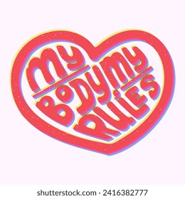 Groovy hippie self love lettering in heart shape. Risograph imitation with grunge texture. Selfcare and mental health slogan. Inspirational quote. Typographic flat vector isolated poster