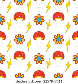 Groovy Hippie Sticker Retro Emoji Retro Pop Art Vector Vintage Illustration Seamless Pattern.