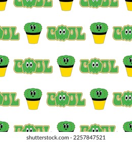 Groovy Hippie Sticker Retro Emoji Retro Pop Art Vector Vintage Illustration Seamless Pattern.