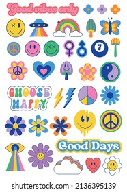 Groovy hippie style 70s 90s clipart. Vector illustration.