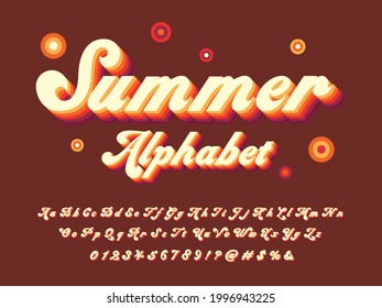 A groovy hippie style alphabet design with uppercase, lowercase, numbers and symbols