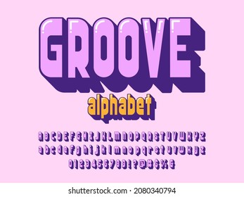 A groovy hippie style alphabet design with uppercase, lowercase, numbers and symbols