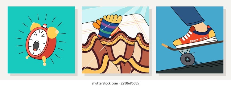 Groovy hippie style stickers. Positive cartoon cards with funny and kindness illustrations. Trendy retro design 60's, 70's, 80's. Vector postcards