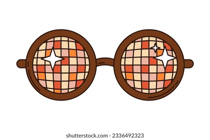 Groovy hippie sunglass.  Cute retro psychedelic glass. Vector illustration.