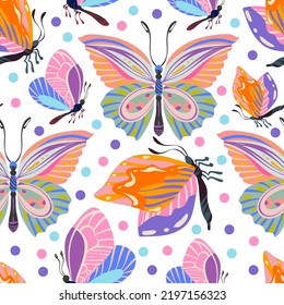 Groovy Hippie vector illustration. Butterfly retro style. Boho print. Pattern. Light background, wallpaper, cartoon style