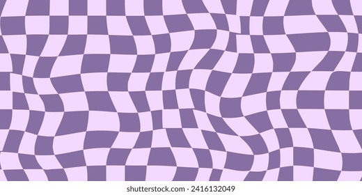 Groovy Hippie Vibes 70s Checkerboard Waves Patterns. Twisted and Distorted Vector Textures, Trendy Retro Psychedelic Style. Perfect for Y2K Aesthetic. Violet color 