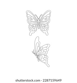 Groovy Hippie whimsical butterflies set. Linear aesthetic for Valentines Day design. Vector illustration isolated on white.