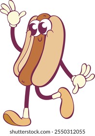 Groovy hot dog funny cartoon character