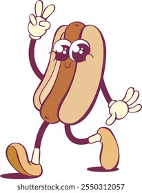 Groovy hot dog funny cartoon character