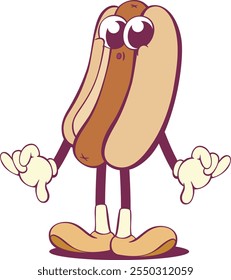 Groovy hot dog divertido personaje de dibujos animados