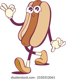 Groovy hot dog funny cartoon character