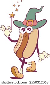 Groovy hot dog funny cartoon character