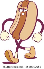 Groovy hot dog funny cartoon character