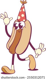 Groovy hot dog funny cartoon character