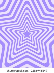 Groovy hypnotic patterns in y2k style. Poster with repeating stars in trendy retro 2000s design. Cute vector illustration in pastel purple colors.