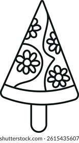 groovy ice cream, groovy boho popsicle in line style. Colorful ice cream watermelon with floral design on a stick.
