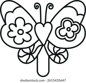 groovy ice cream, groovy boho popsicle in line style. Colorful butterfly illustration with floral patterns and vibrant colors.