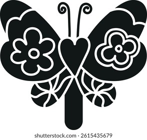 groovy ice cream, groovy boho popsicle in doodle glyph style. Colorful butterfly illustration with floral patterns and vibrant colors.