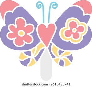 groovy ice cream, groovy boho popsicle in doodle flat color style. Colorful butterfly illustration with floral patterns and vibrant colors.