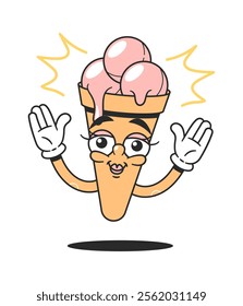 Groovy ice-cream kawaii fastfood character