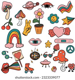 Groovy icons set 90's style hand drawn