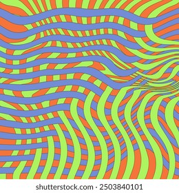 Groovy miteinander verflochtenen psychedelischen geometrischen Hintergrund. Vintage wellenförmige Linien gebunden. Vektorgrafik