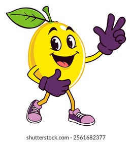 Groovy lemon. Retro cartoon style. Vector isolated illustration.