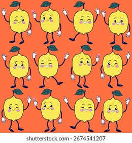 Nahtloses Muster aus groovy Zitrone. Muster im Retro-Stil.
