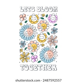 Groovy lettering with smiling flowers