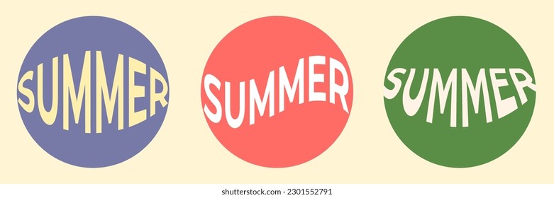 Groovy lettering Summer. Trendy vector illustration. Retro text design inside round shape.