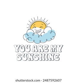Groovy lettering with sun and cloud