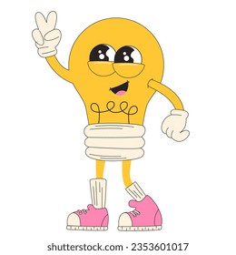 Bombilla de luz gruesa. Ahorra energía, pensamiento, idea, educación. Ilustración vectorial retro
