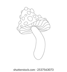 Groovy line esoteric mushroom, psychedelic toadstool with spots vector illustration