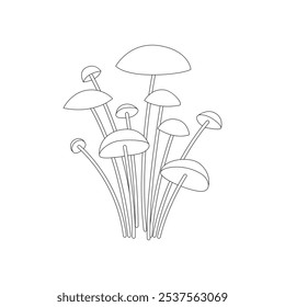 Groovy line psychedelic honey mushrooms family, cute fungus group vector illustration