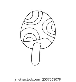 Groovy line psychedelic mushroom with circle frames pattern on cap vector illustration