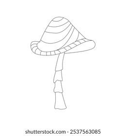 Groovy line psychedelic mushroom with wavy cap, funny toadstool vector illustration