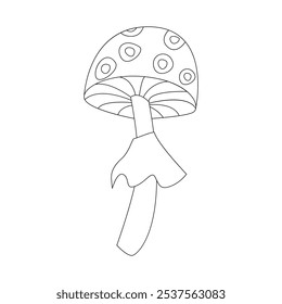 Groovy line psychedelic toadstool, mushroom with circle frames on cap vector illustration